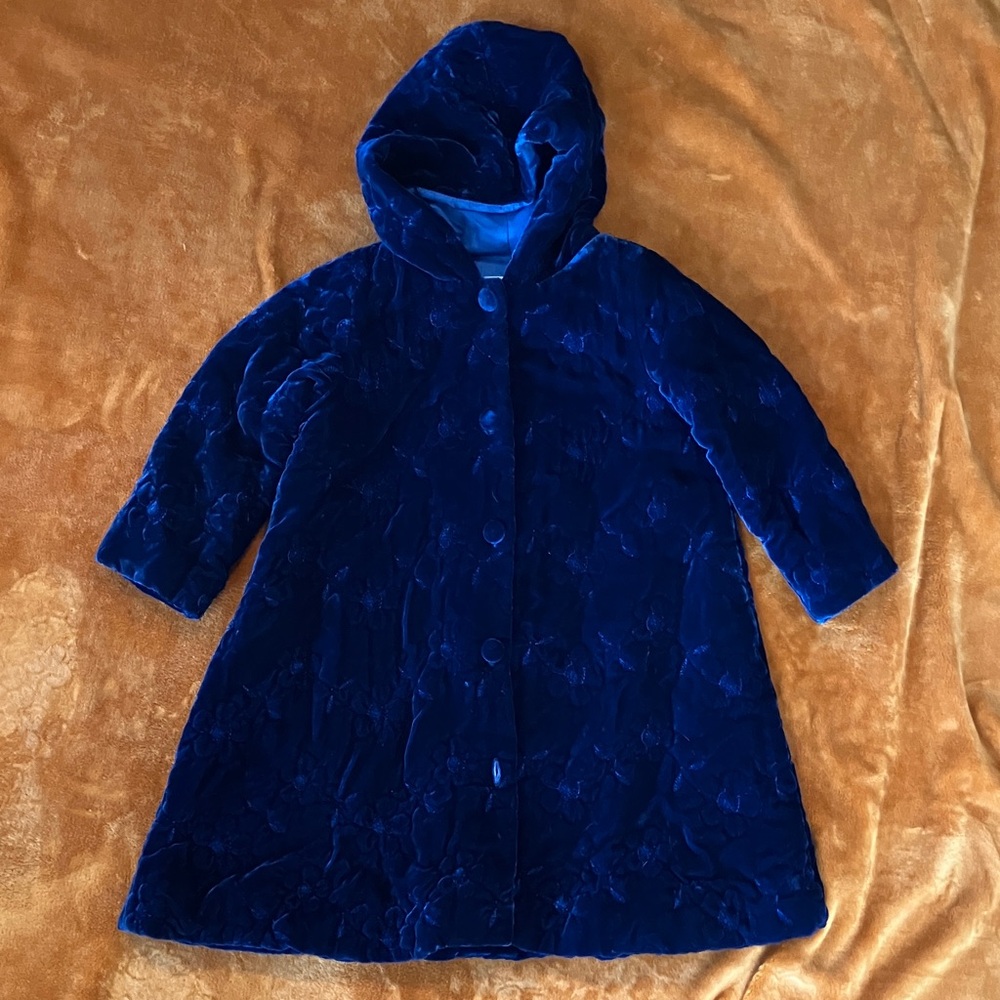 Size 4 Halabaloo Royal Blue Hooded Cape velvet like gorgeous dress coat